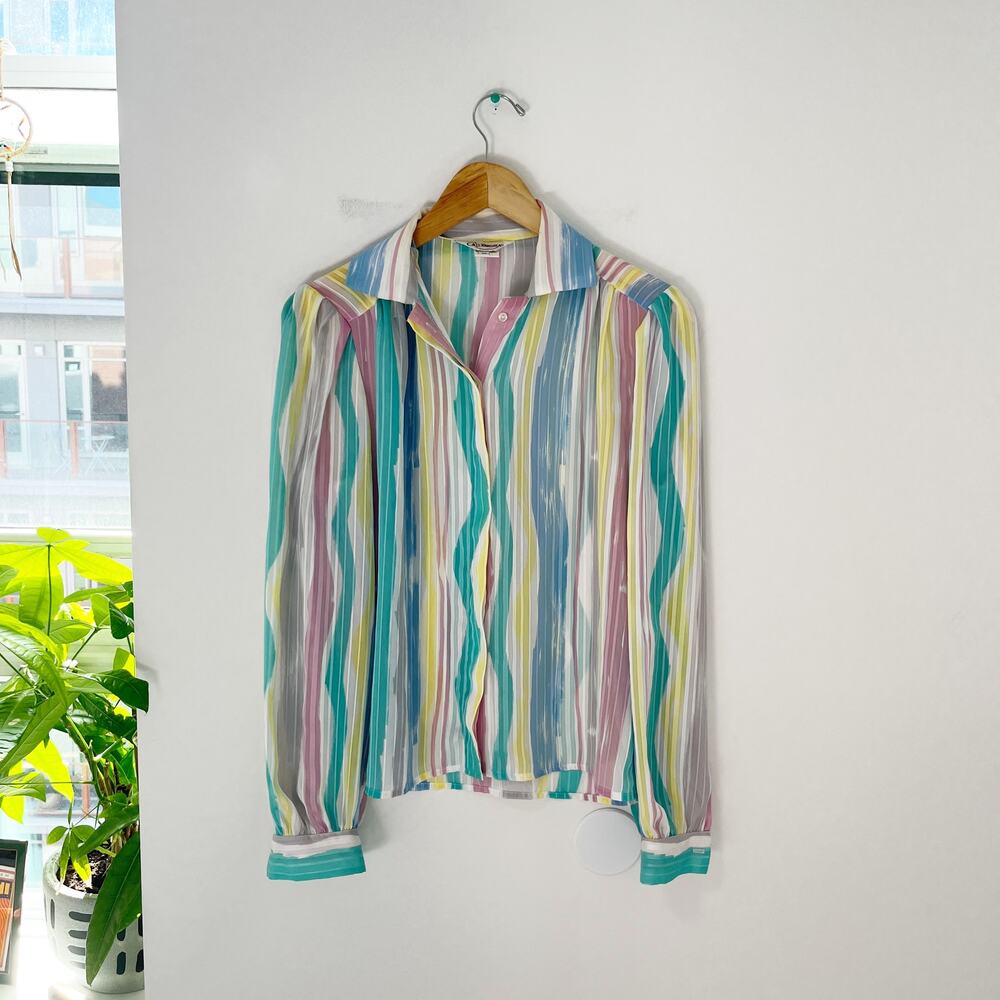 Alexandria Vintage Pastel Stripe Button Up Long Sleeve Top Size 10